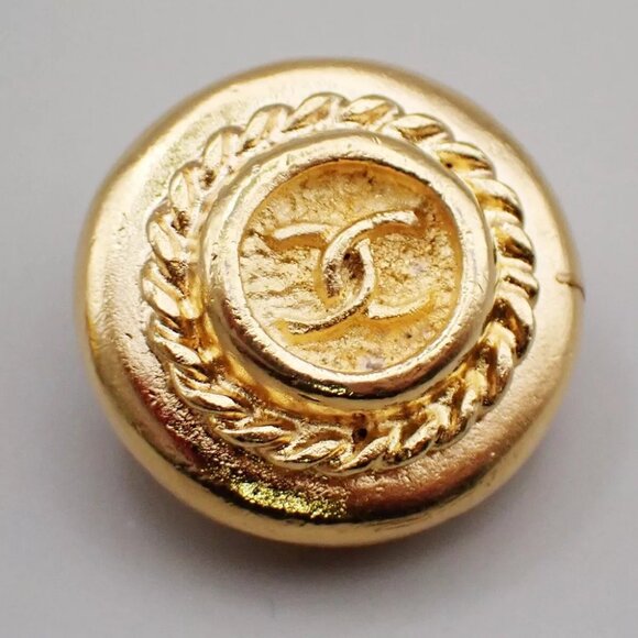 CHANEL CC Logo Button Round Earrings Clip-on Gold France Vintage 77RK787 - Picture 4 of 10